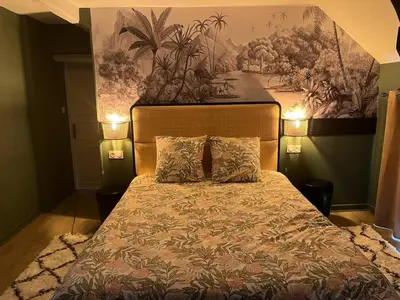 Un ou plusieurs lits dans un hébergement de l'établissement Les clos de Givry - Clos Théodore - Appartement 88m2 climatisé avec sauna et petite terrasse