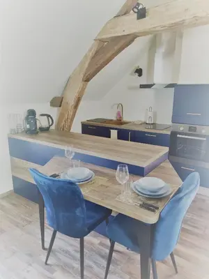 Cuisine ou kitchenette dans l'établissement Le Loft du Moulin Brochat avec espace jacuzzi commun