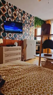 Télévision ou salle de divertissement dans l'établissement Studio 2 pers aux inspirations 60s