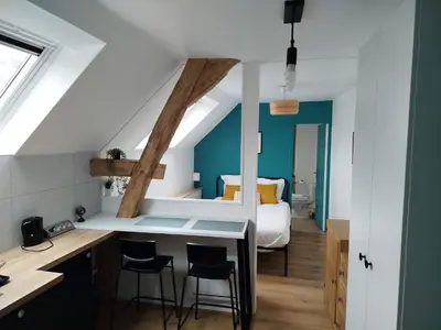 Un ou plusieurs lits dans un hébergement de l'établissement Évasion urbaine studio moderne à Chalon