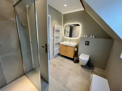 Salle de bains dans l'établissement La Grange des Bas Meleaux