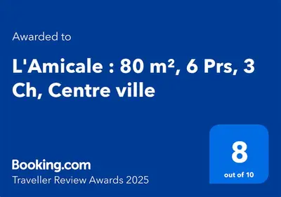 Certificat, récompense, panneau ou autre document affiché dans l'établissement L'Amicale : 80 m², 6 Prs, 3 Ch, Centre ville