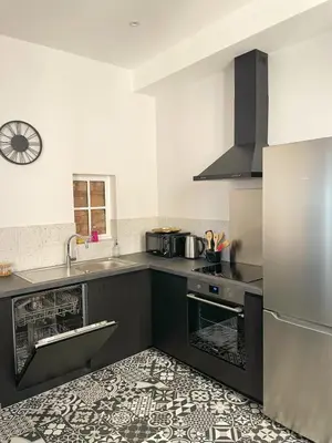 Cuisine ou kitchenette dans l'établissement Center Macon charmant appartement avec vue sur la Saone