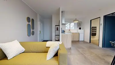 Cuisine ou kitchenette dans l'établissement Appartement Premium avec Terrasse - Parking privatif Gratuit - Fibre Wi-Fi - À 2 min Centre-Ville Dole