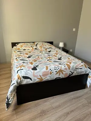 Un ou plusieurs lits dans un hébergement de l'établissement Charmant appartement en rez-de chaussée