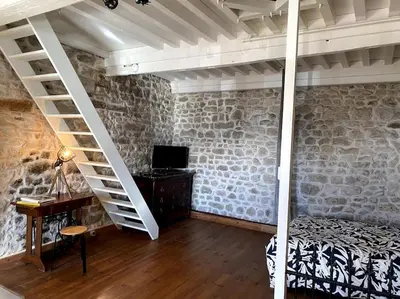 Télévision ou salle de divertissement dans l'établissement Le nid du coq d'or location appartement
