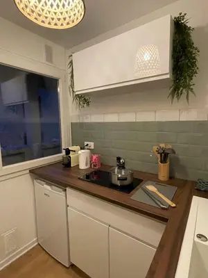 Cuisine ou kitchenette dans l'établissement Le Wimbledon