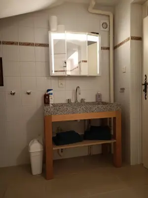 Salle de bains dans l'établissement La Baudinière, Gîte 