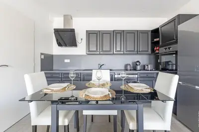 Cuisine ou kitchenette dans l'établissement Appartement T2 climatisé Le quai 391