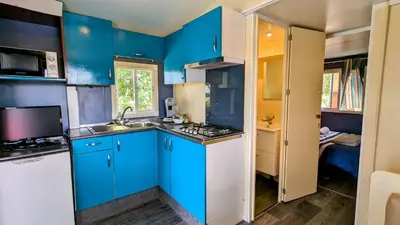 Cuisine ou kitchenette dans l'établissement Cottage flottant Terrasse Jacuzzi privé en supplément près Dijon