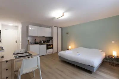 Cuisine ou kitchenette dans l'établissement Appart'Hotel Tournusien