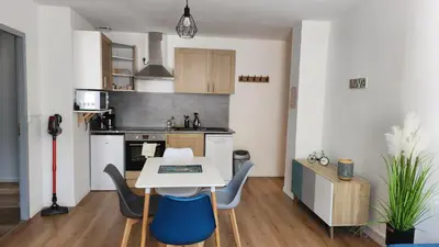 Cuisine ou kitchenette dans l'établissement Appartement tout confort vue sur les forts
