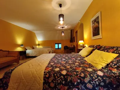 Un ou plusieurs lits dans un hébergement de l'établissement La Baudinière, Chambre La Dorée