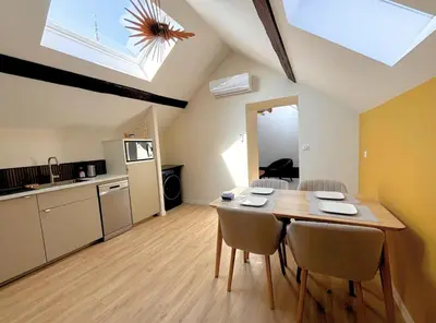 Cuisine ou kitchenette dans l'établissement Grand duplex haut de gamme, 4pers, hyper centre, climatisation, stationnements à 10m , très calme