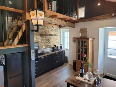 Cuisine ou kitchenette dans l'établissement La petite maison du chineur