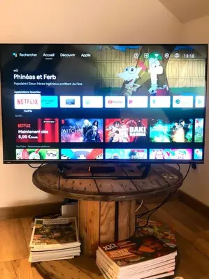 Télévision ou salle de divertissement dans l'établissement Maison avec cour L'atelier