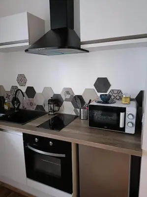 Cuisine ou kitchenette dans l'établissement Agréable studio - Wi-Fi - cuisine complète
