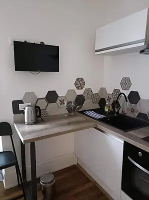 Cuisine ou kitchenette dans l'établissement Agréable studio - Wi-Fi - cuisine complète