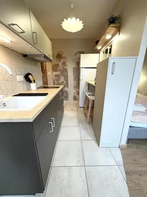 Cuisine ou kitchenette dans l'établissement La Cachette