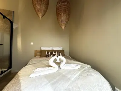 Un ou plusieurs lits dans un hébergement de l'établissement LE COTTAGE, T2, Hyper center, Terrasse