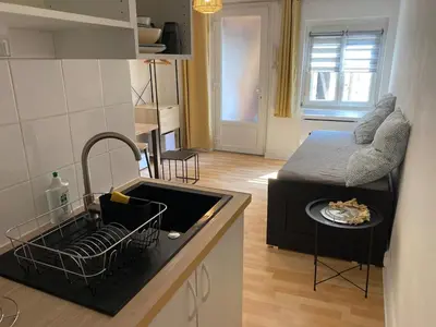 Cuisine ou kitchenette dans l'établissement Joli studio centre ville de Dole