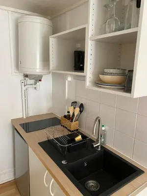 Cuisine ou kitchenette dans l'établissement Joli studio centre ville de Dole