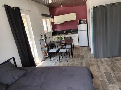 Cuisine ou kitchenette dans l'établissement Studio avec terrasse