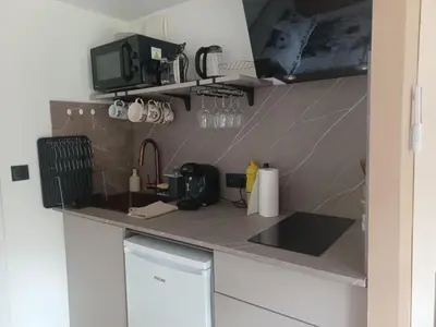 Cuisine ou kitchenette dans l'établissement Le Refuge Des Loups