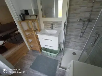 Salle de bains dans l'établissement Appartement familial Fleur de coton - centre-ville