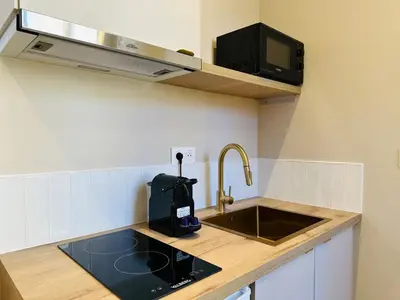 Cuisine ou kitchenette dans l'établissement Le Petit Danton