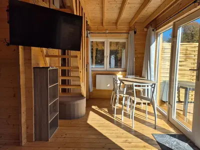 Télévision ou salle de divertissement dans l'établissement Le Ptit Châlet de Monnet