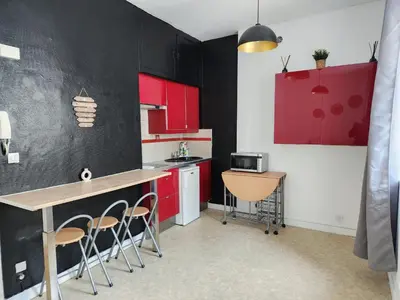 Cuisine ou kitchenette dans l'établissement Charmant studio proche de la place Wilson