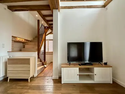 Télévision ou salle de divertissement dans l'établissement Maison cosy à côté de Beaune