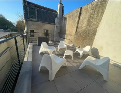 Balcon ou terrasse dans l'établissement Le Relais Terrace and Charm of Paray 10 personnes