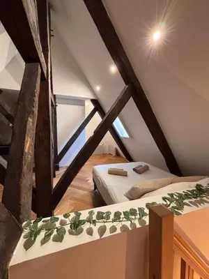 Un ou plusieurs lits dans un hébergement de l'établissement La Terrasse Bourguignonne - Vieux Dijon