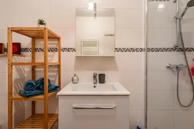 Salle de bains dans l'établissement Grand studio au cœur du vignoble, Leynes