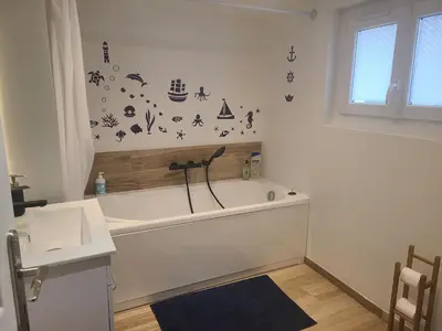 Salle de bains dans l'établissement Appartement cozy T2 dans maison en RDC proche de Chalon sur Saone