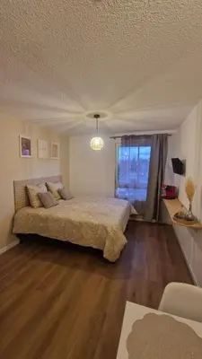 Un ou plusieurs lits dans un hébergement de l'établissement Le Cosy 209 des Logis de Paray Studio Downtown