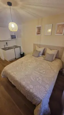Un ou plusieurs lits dans un hébergement de l'établissement Le Cosy 209 des Logis de Paray Studio Downtown