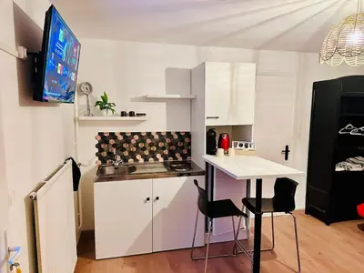 Cuisine ou kitchenette dans l'établissement petit studio de bourgogne