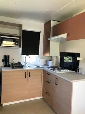 Cuisine ou kitchenette dans l'établissement ZEcamping 4 animaux acceptés avec piscine couverte et restaurant