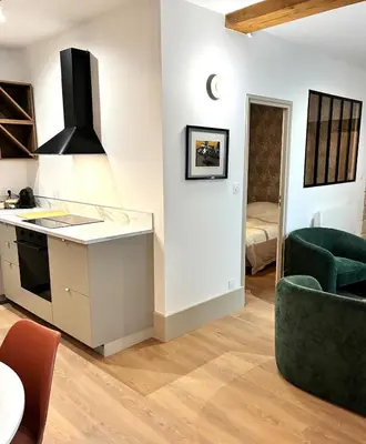 Cuisine ou kitchenette dans l'établissement Appartement de 60 m2 avec 2 chambres, Dijon cœur de ville