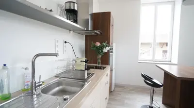 Cuisine ou kitchenette dans l'établissement Le Corton de Beaune, appartement classé 3 étoiles