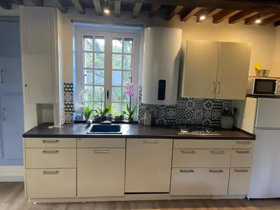 Cuisine ou kitchenette dans l'établissement Maison Bleue