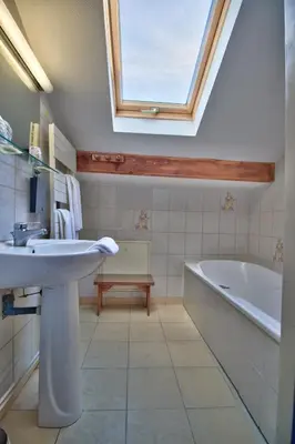 Salle de bains dans l'établissement Logis Hôtel Restaurant Le Chalet du Mont Roland