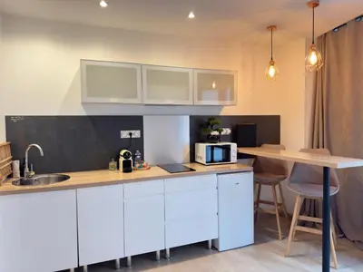 Cuisine ou kitchenette dans l'établissement Le Nid de la Chouette by Apparts Spa Dijon