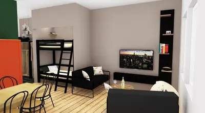 Cuisine ou kitchenette dans l'établissement LOUHANS Les Petites Arcades avec ses deux appartements coté Arcades et coté cour