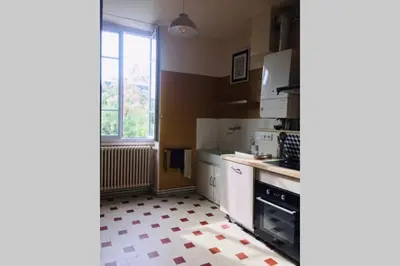 Cuisine ou kitchenette dans l'établissement Chez Angèle Centre Mâcon appartement chaleureux