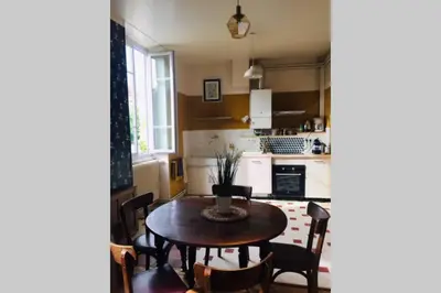 Cuisine ou kitchenette dans l'établissement Chez Angèle Centre Mâcon appartement chaleureux