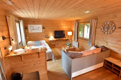 Télévision ou salle de divertissement dans l'établissement Le Chalet d’Eliot